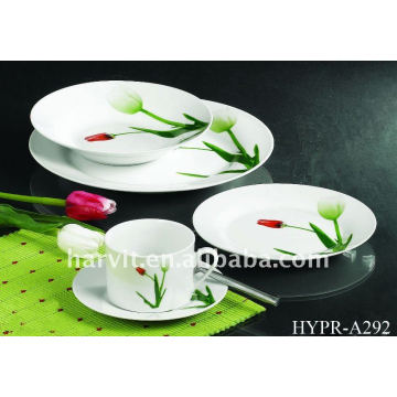Round Ceramic Dinner Set/White Porcelain Dinnerware/Home & Garden Lotus Flower Decal Tea Cup Sets